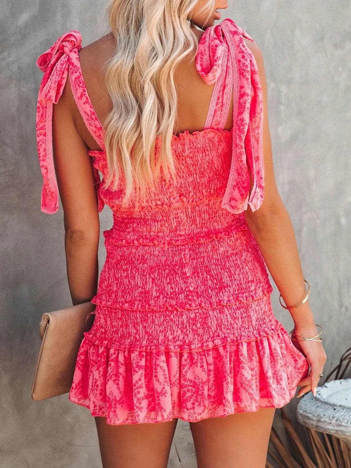 Smocked mini cami dress with straps - Love Salve 