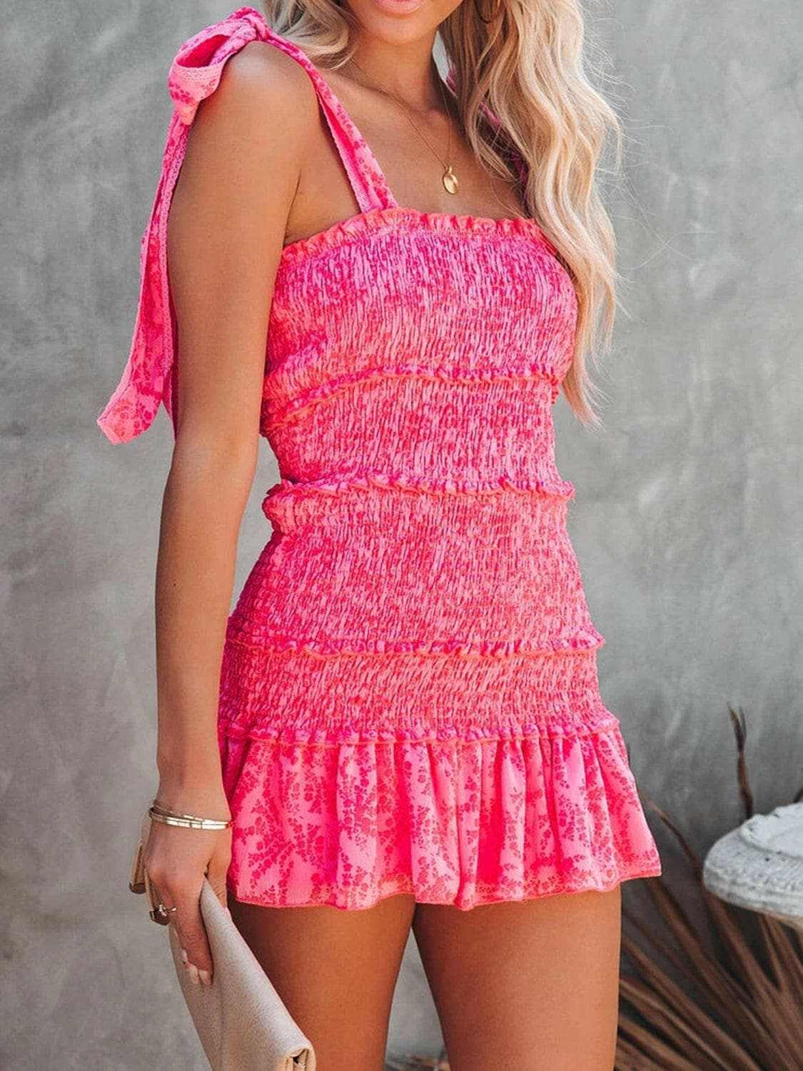 Smocked mini cami dress with straps - Love Salve 