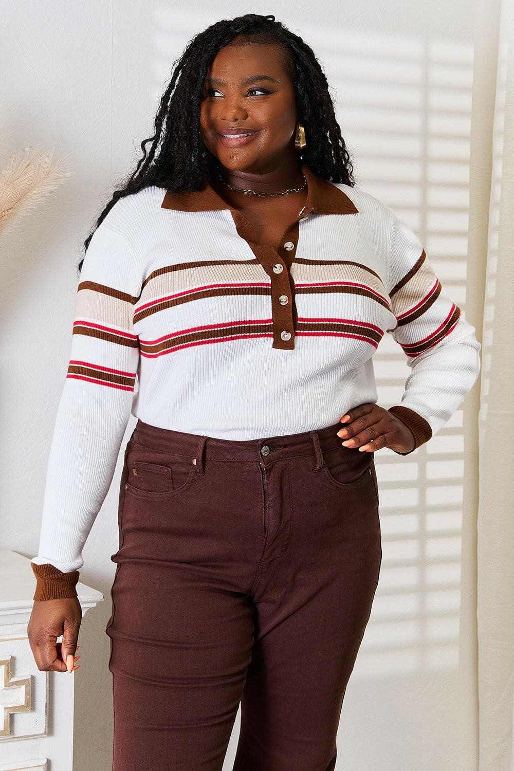 Sophisticated striped rib-knit blouse - Love Salve 