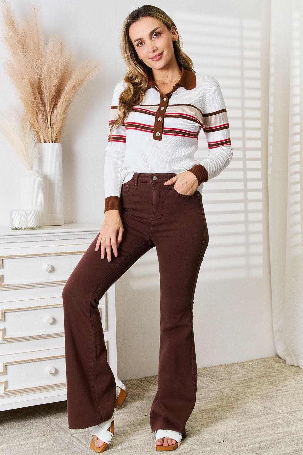 Sophisticated striped rib-knit blouse - Love Salve 