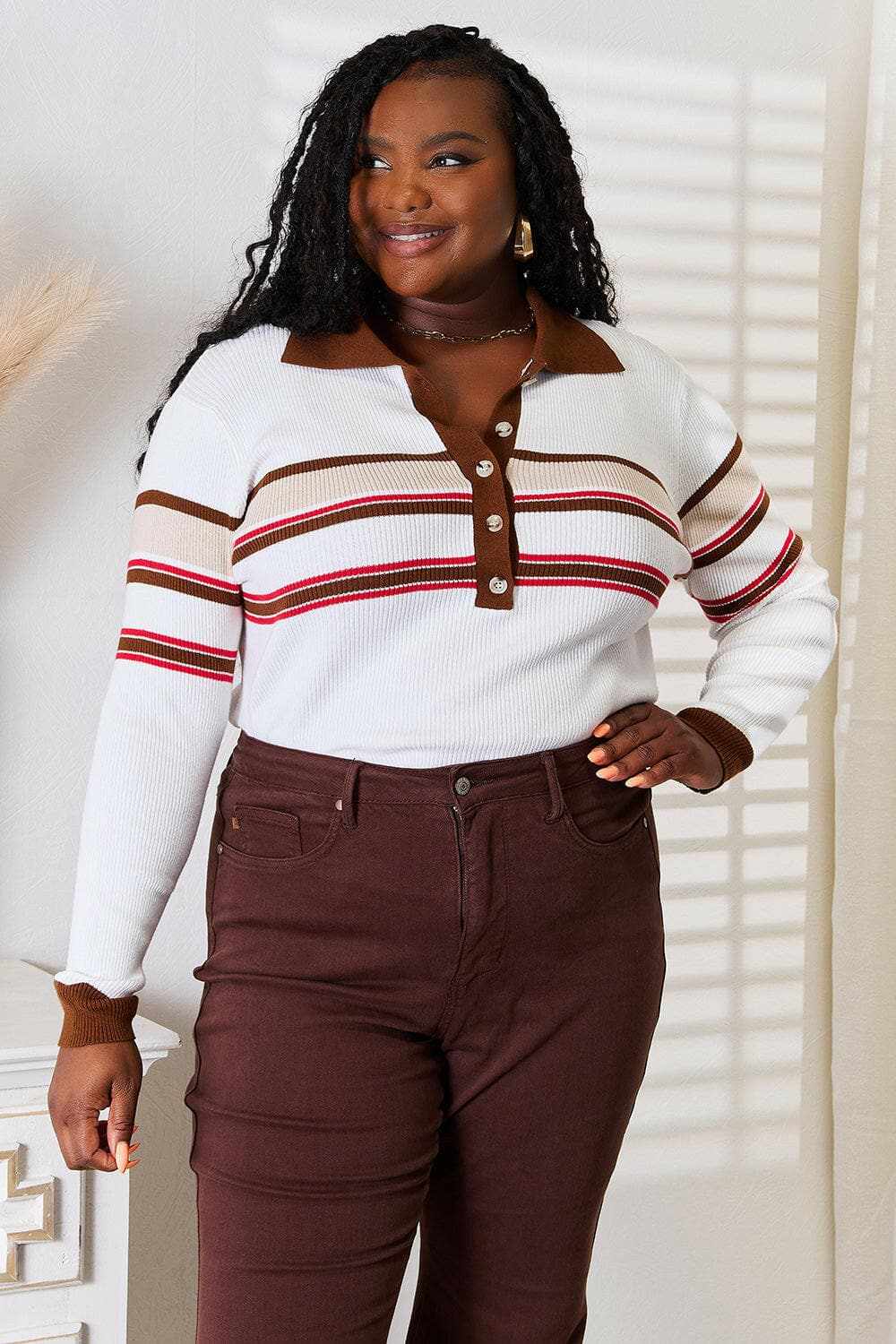 Sophisticated striped rib-knit blouse - Love Salve 