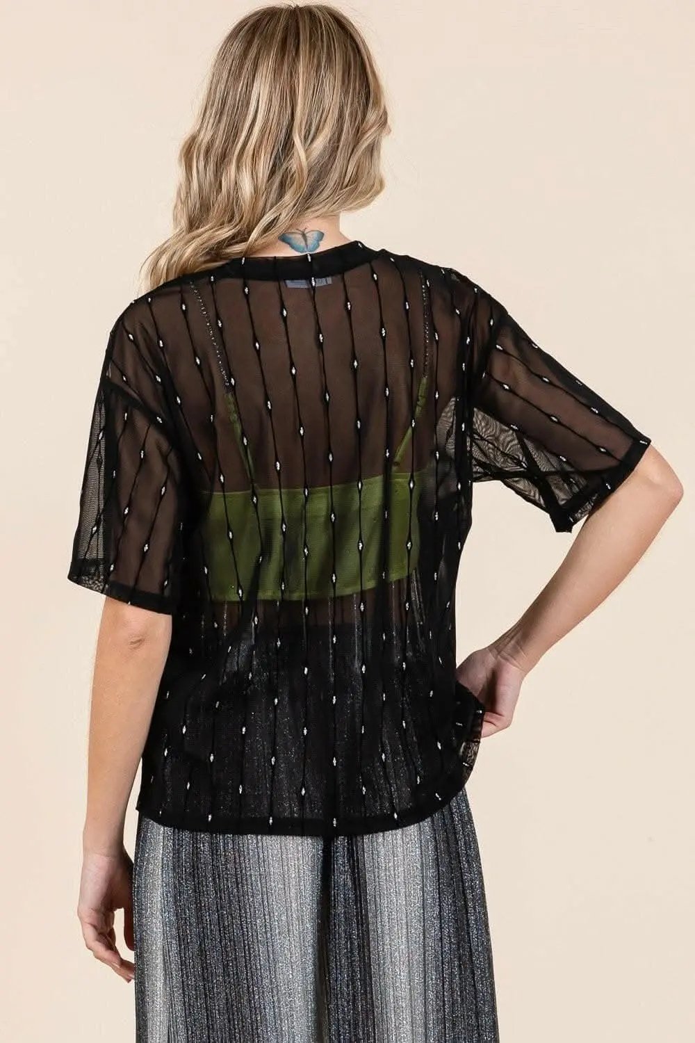 Sparkling Mesh Drop Shoulder Top - Love Salve 