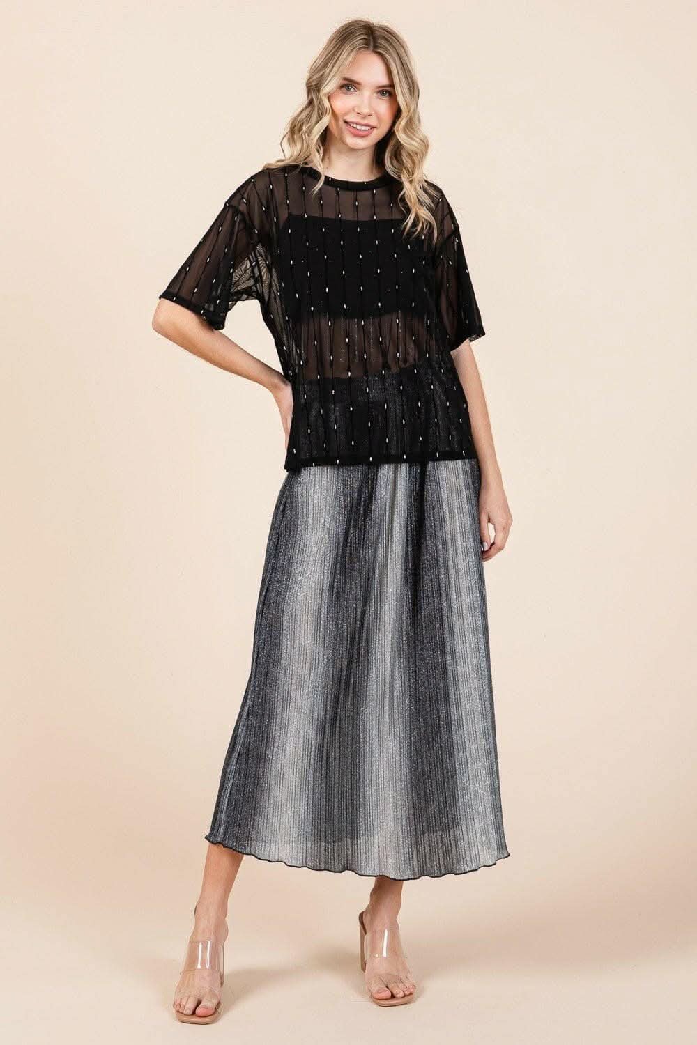 Sparkling Mesh Drop Shoulder Top 