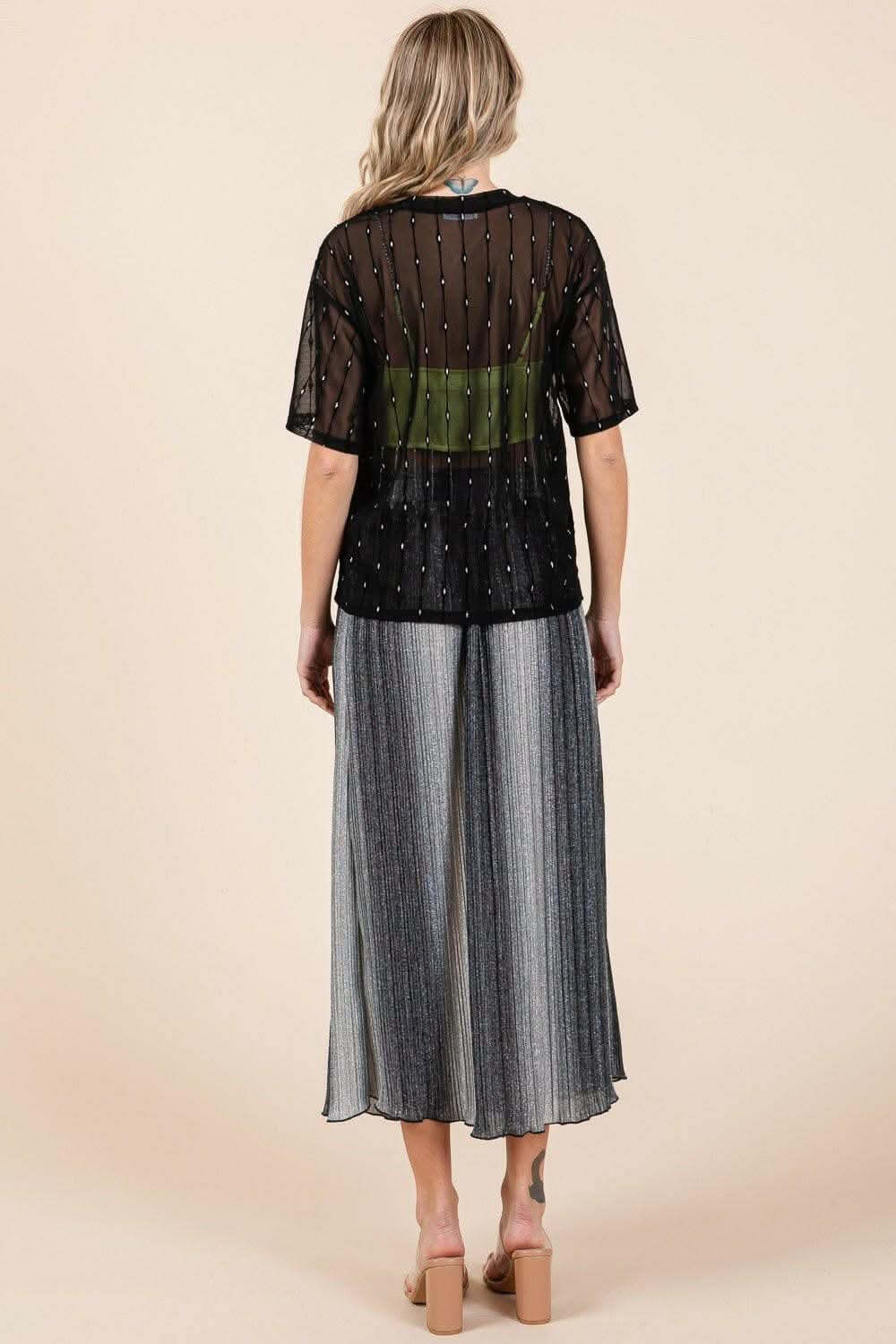 Sparkling Mesh Drop Shoulder Top 