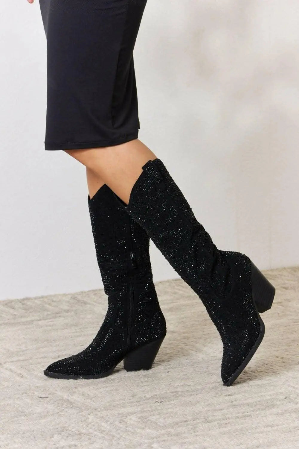 Sparkling Rhinestone Cowboy Boots with Knee-High Glamour - Love Salve 