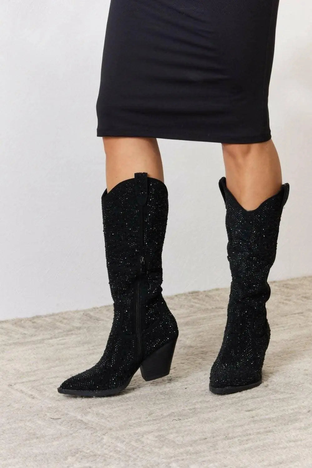 Sparkling Rhinestone Cowboy Boots with Knee-High Glamour - Love Salve 