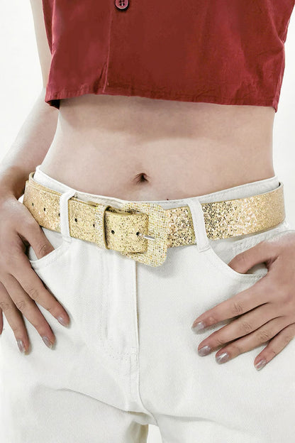 Sparkling glitter PU leather belt 
