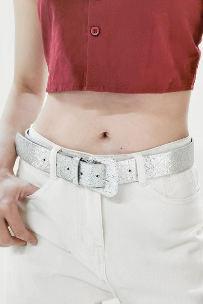 Sparkling glitter PU leather belt 