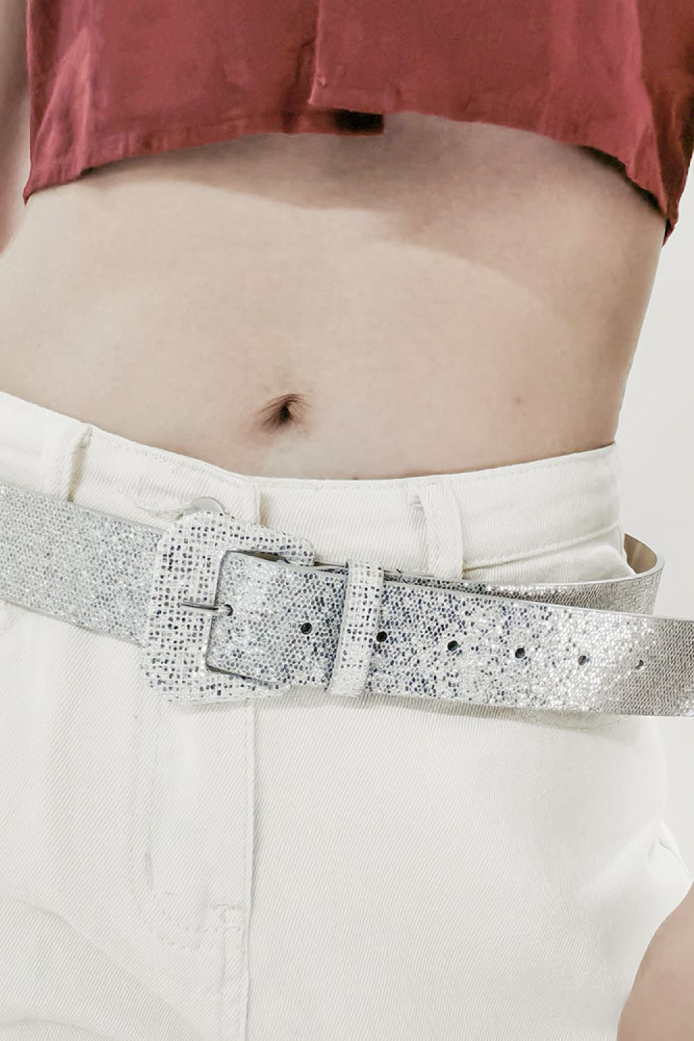 Sparkling glitter PU leather belt 