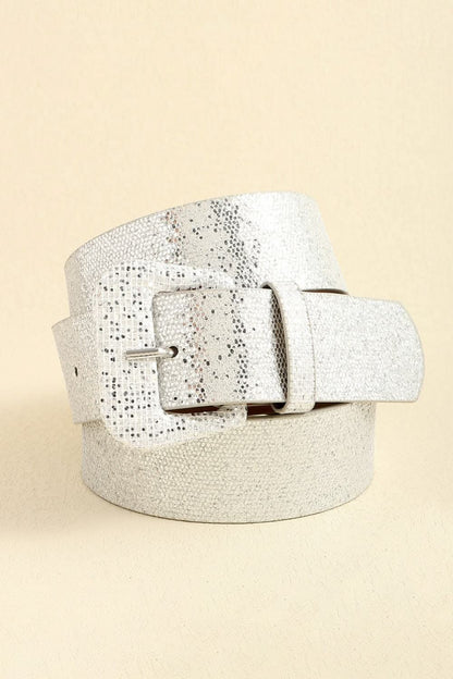 Sparkling glitter PU leather belt 