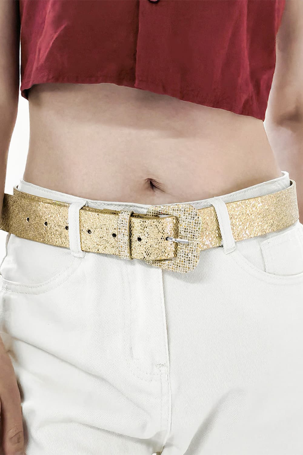 Sparkling glitter PU leather belt 