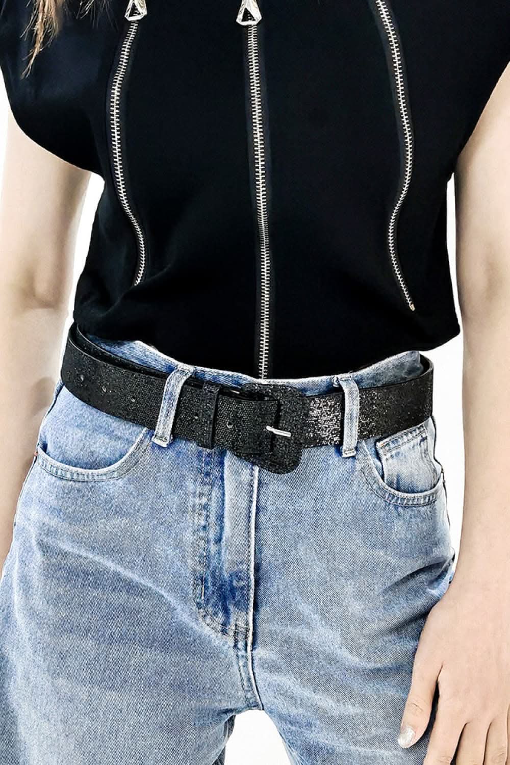 Sparkling glitter PU leather belt 