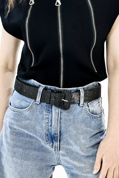 Sparkling glitter PU leather belt 