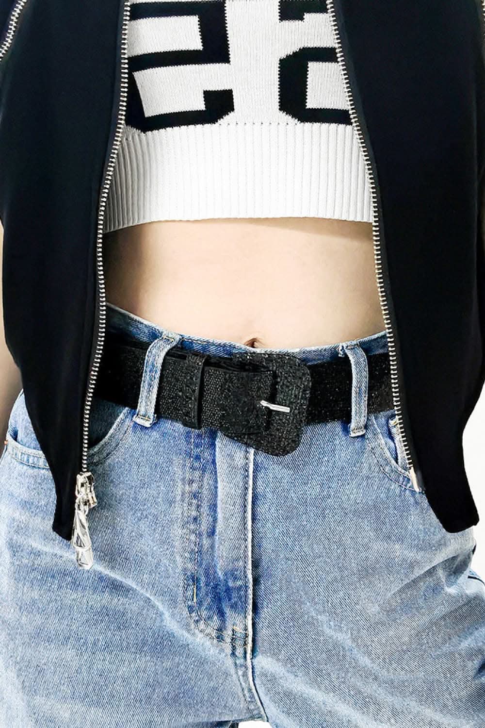 Sparkling glitter PU leather belt 