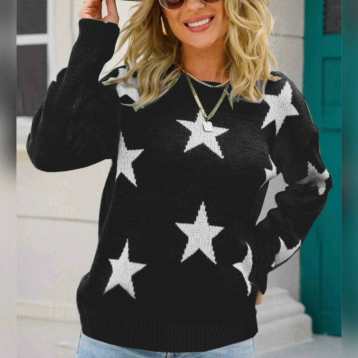 Star Print Sweater - Cozy Acrylic - Love Salve 