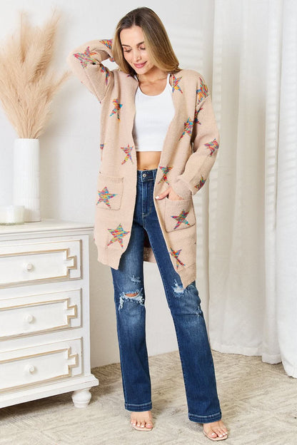 Star pattern longline cardigan - Love Salve 