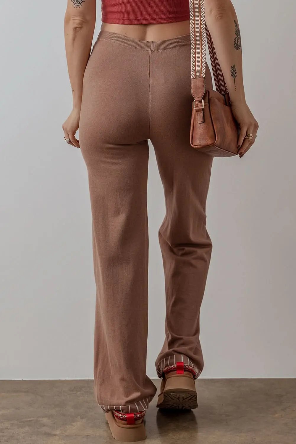 Straw Yellow High Waist Straight Leg Knitted Pants - Love Salve 