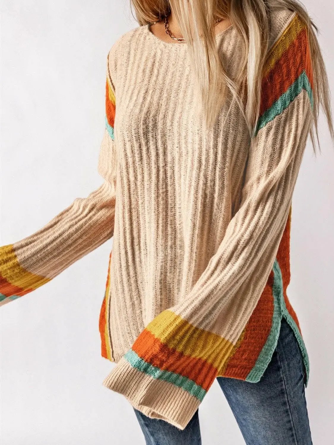 Striped Acrylic Long Sleeve Sweater - Love Salve 