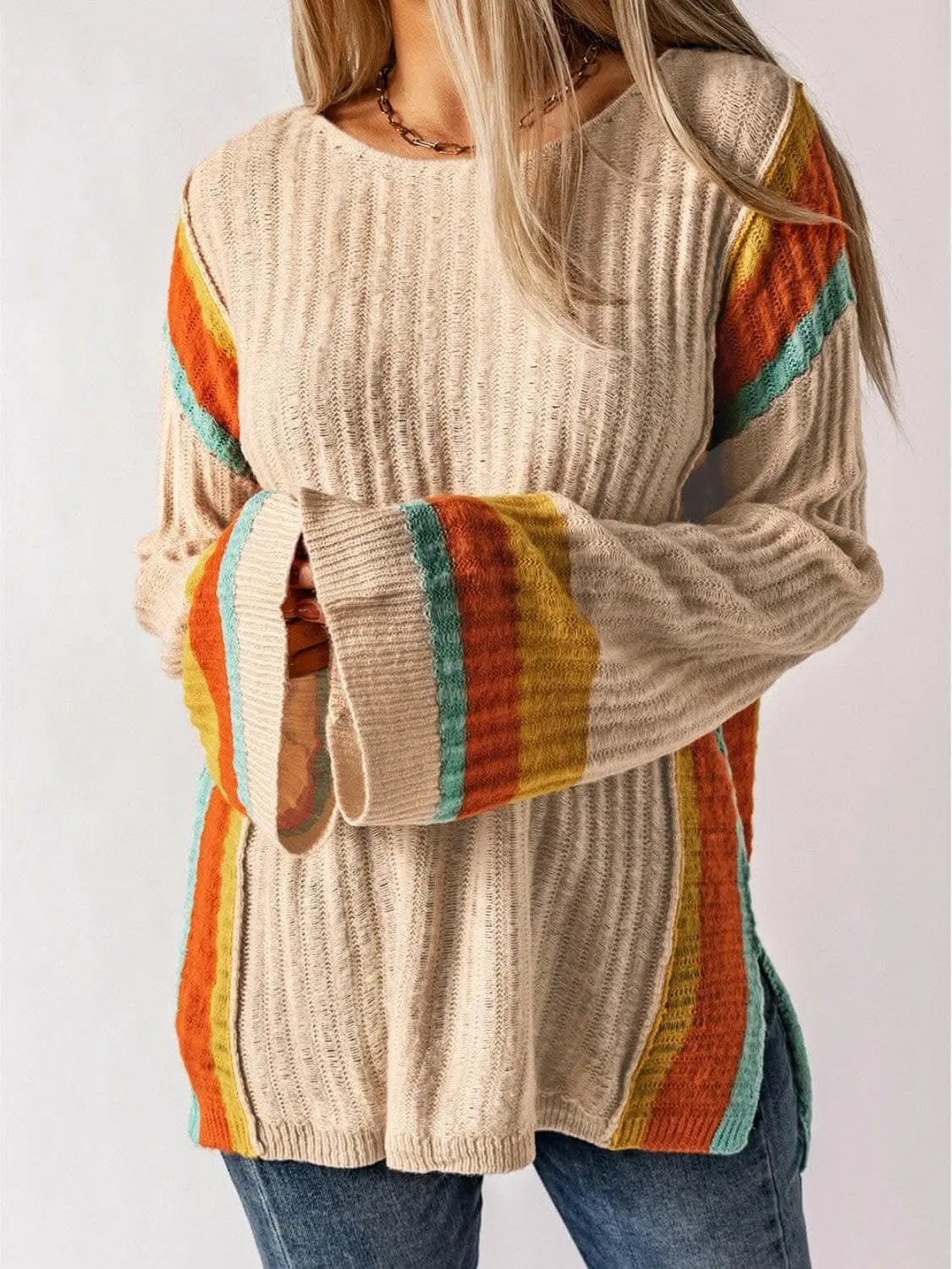 Striped Acrylic Long Sleeve Sweater - Love Salve 