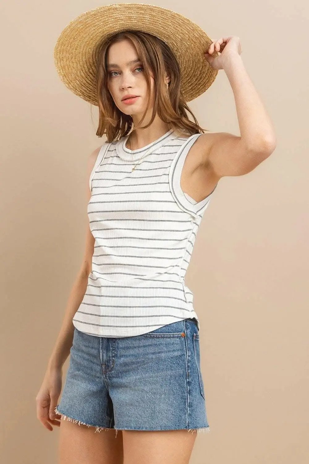 Striped Round Neck Tank Top - Summer Essential - Love Salve 
