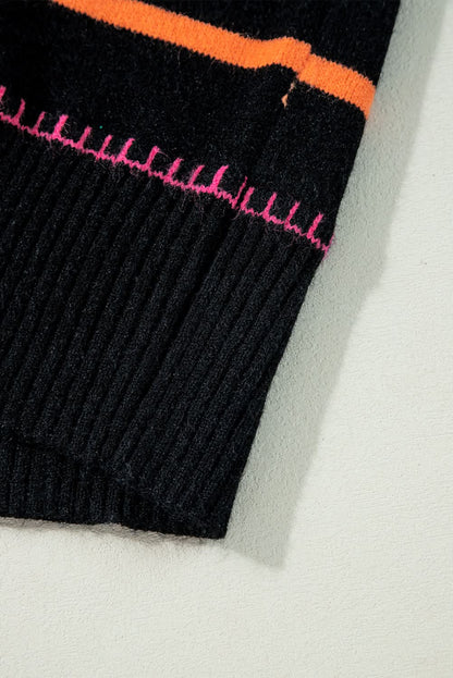 Striped black sweater with accents - Love Salve 