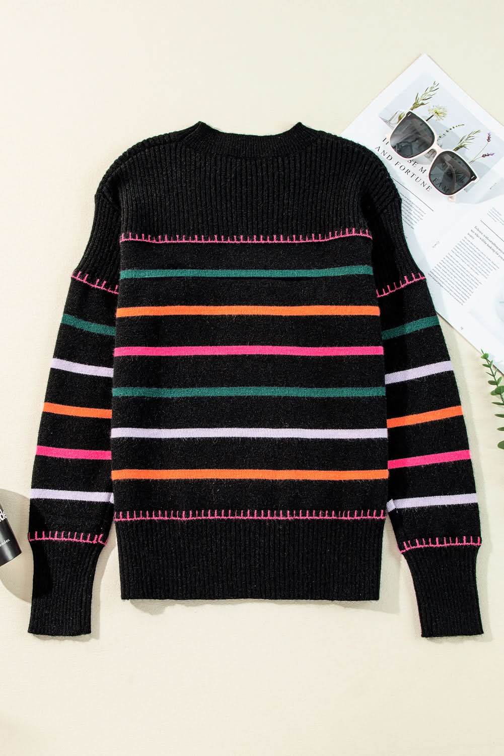 Striped black sweater with accents - Love Salve 