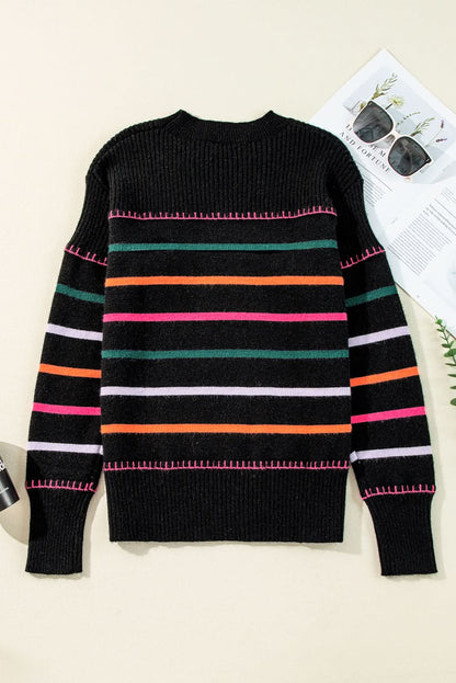 Striped black sweater with accents - Love Salve 