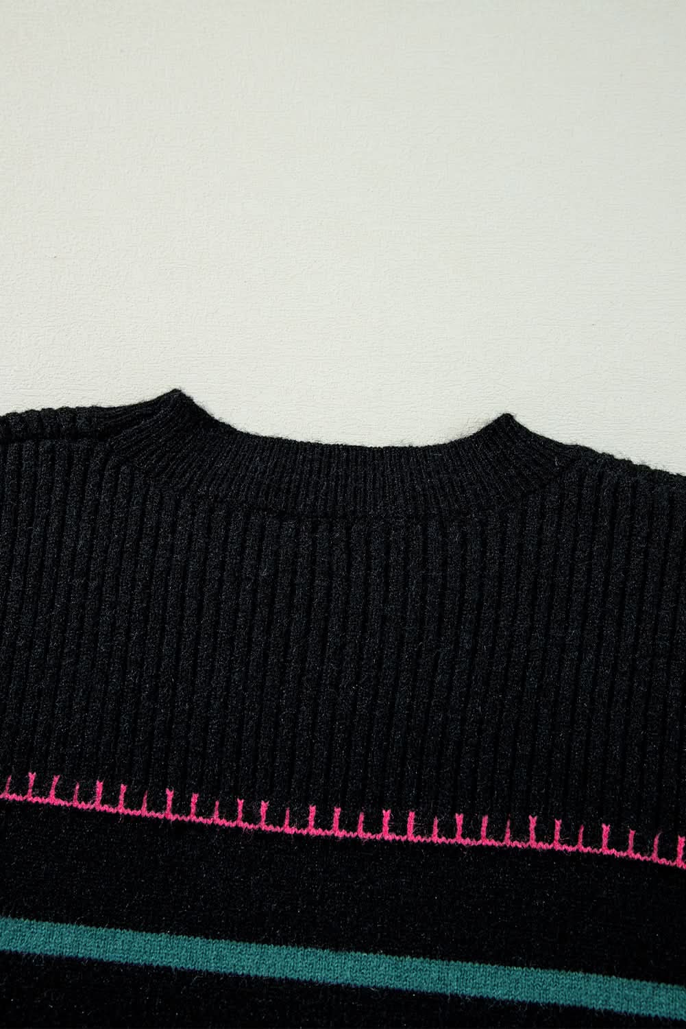 Striped black sweater with accents - Love Salve 