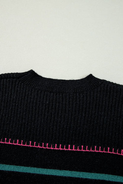 Striped black sweater with accents - Love Salve 