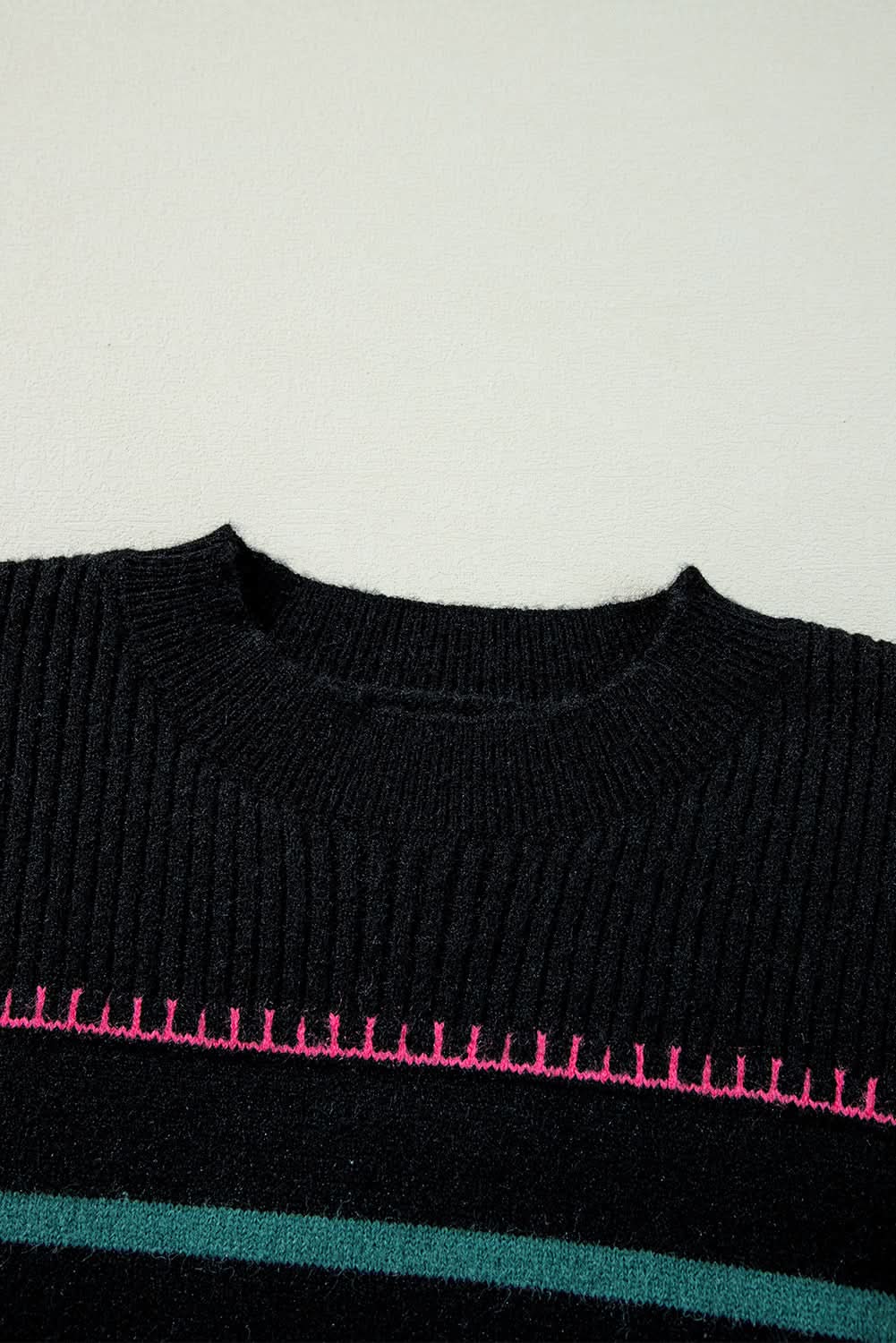 Striped black sweater with accents - Love Salve 