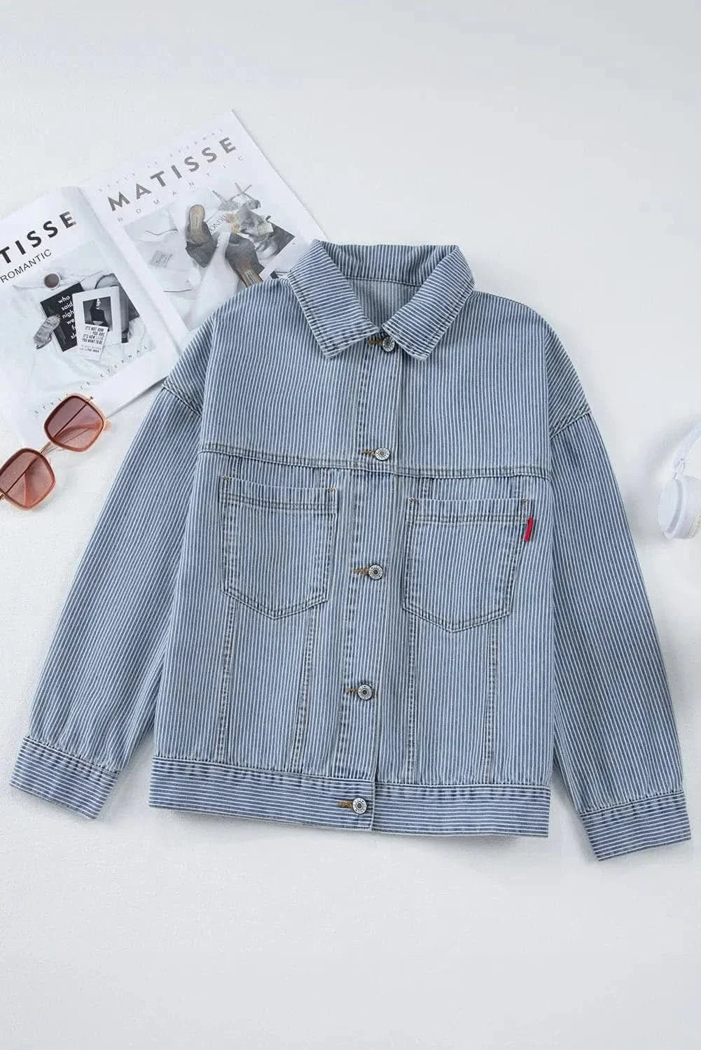 Striped denim jacket for women - Love Salve 