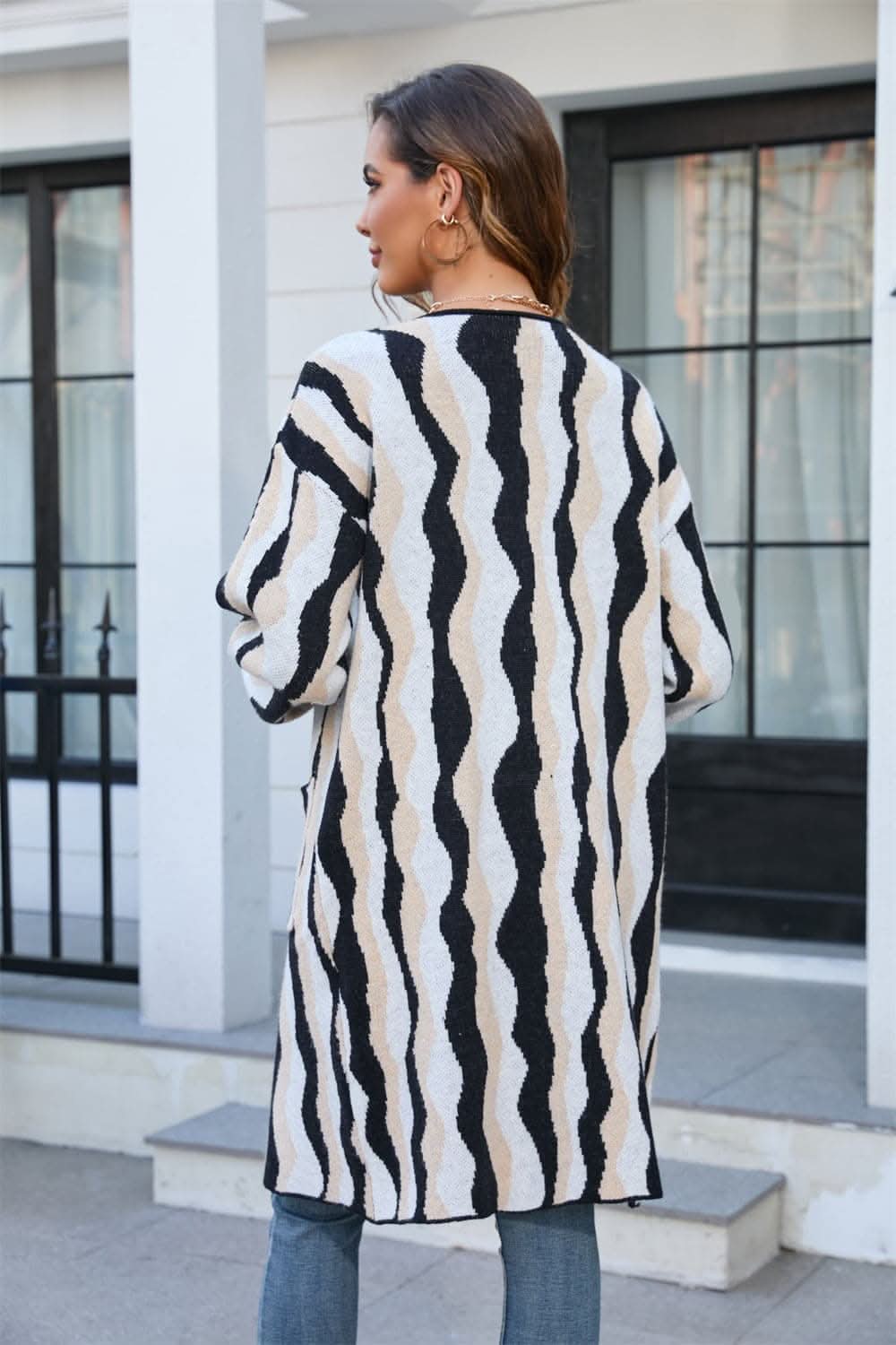 Striped long cardigan with pockets 