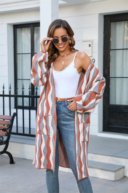 Striped long cardigan with pockets 