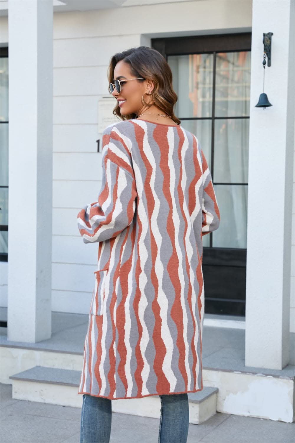 Striped long cardigan with pockets 