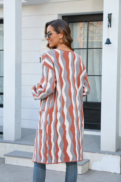 Striped long cardigan with pockets 