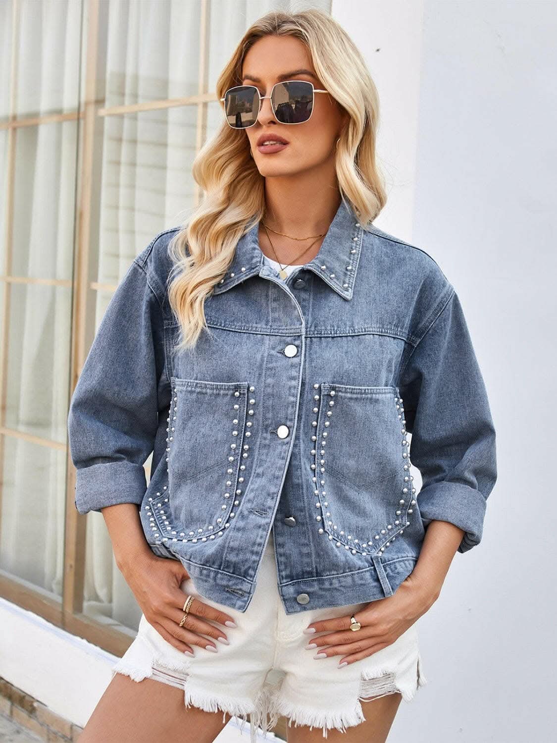 Studded denim jacket for women 