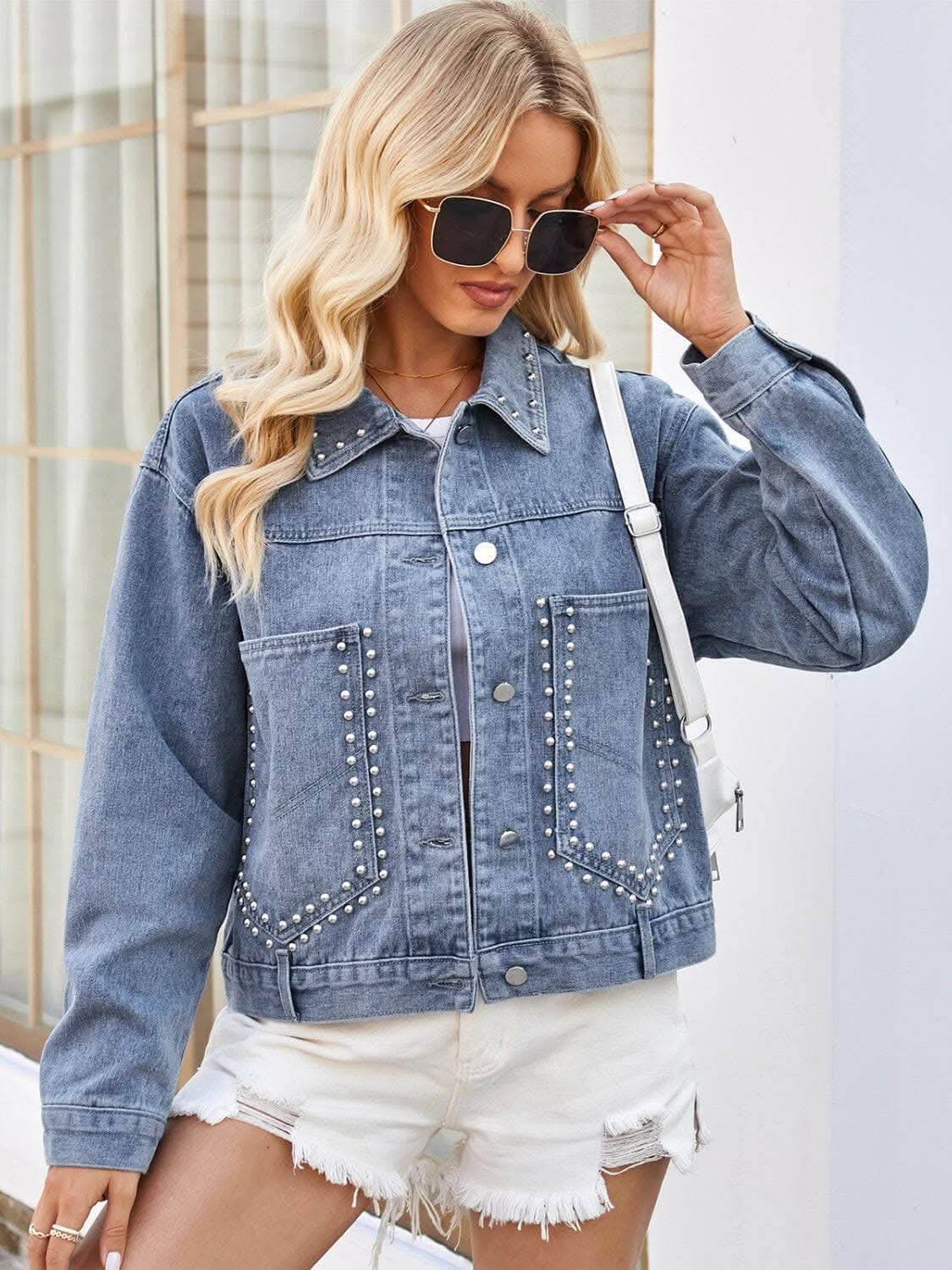Studded denim jacket for women 