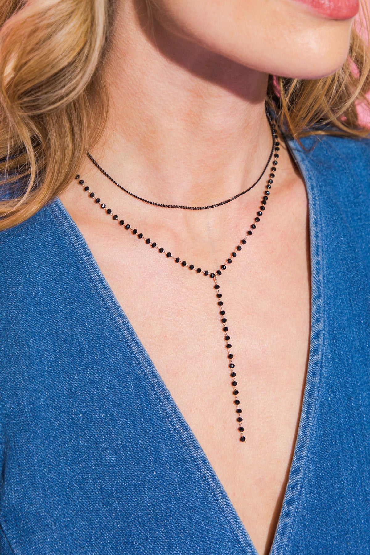 Beaded Y Necklace With Sterling Chain And Zirconia Pendant