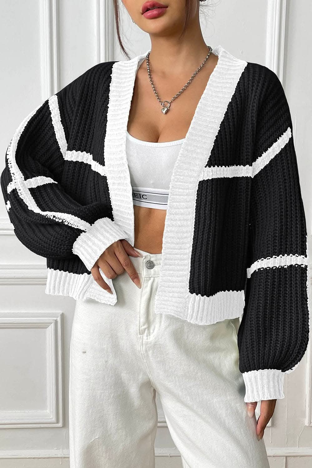 Stylish Long Sleeve Open Front Cardigan 
