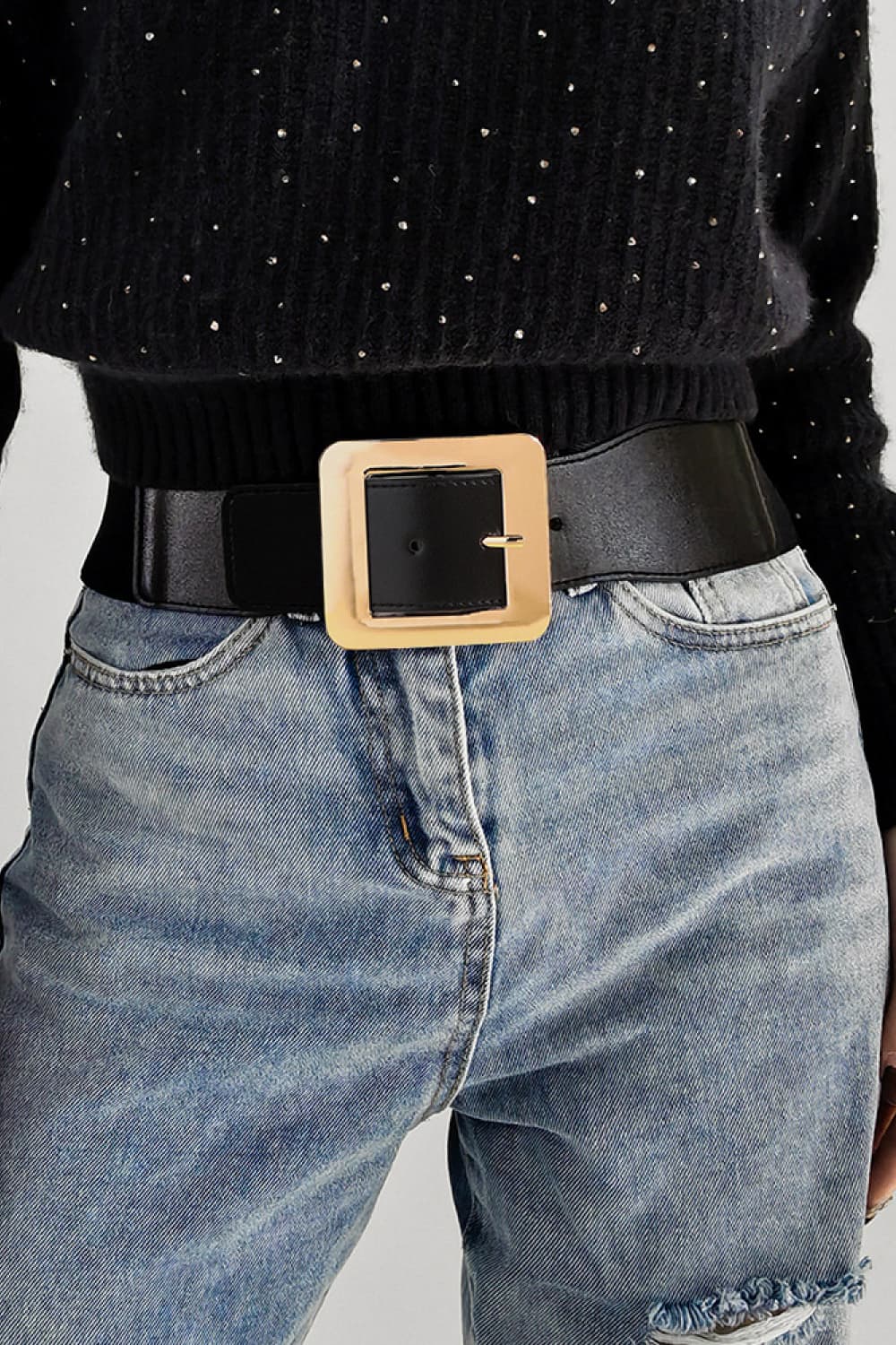 Stylish PU leather belt with metal buckle 