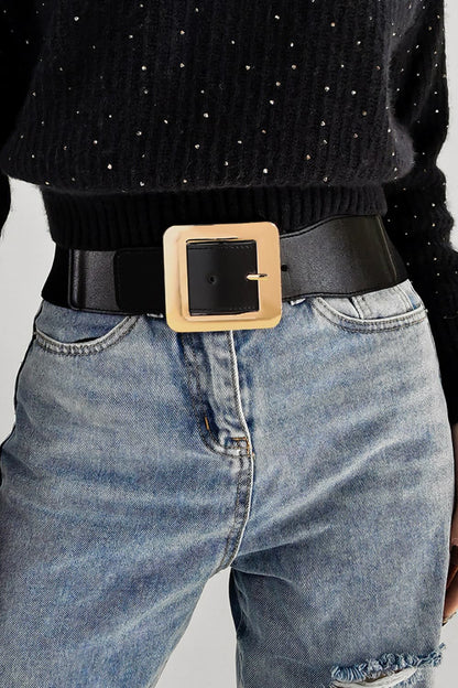 Stylish PU leather belt with metal buckle 