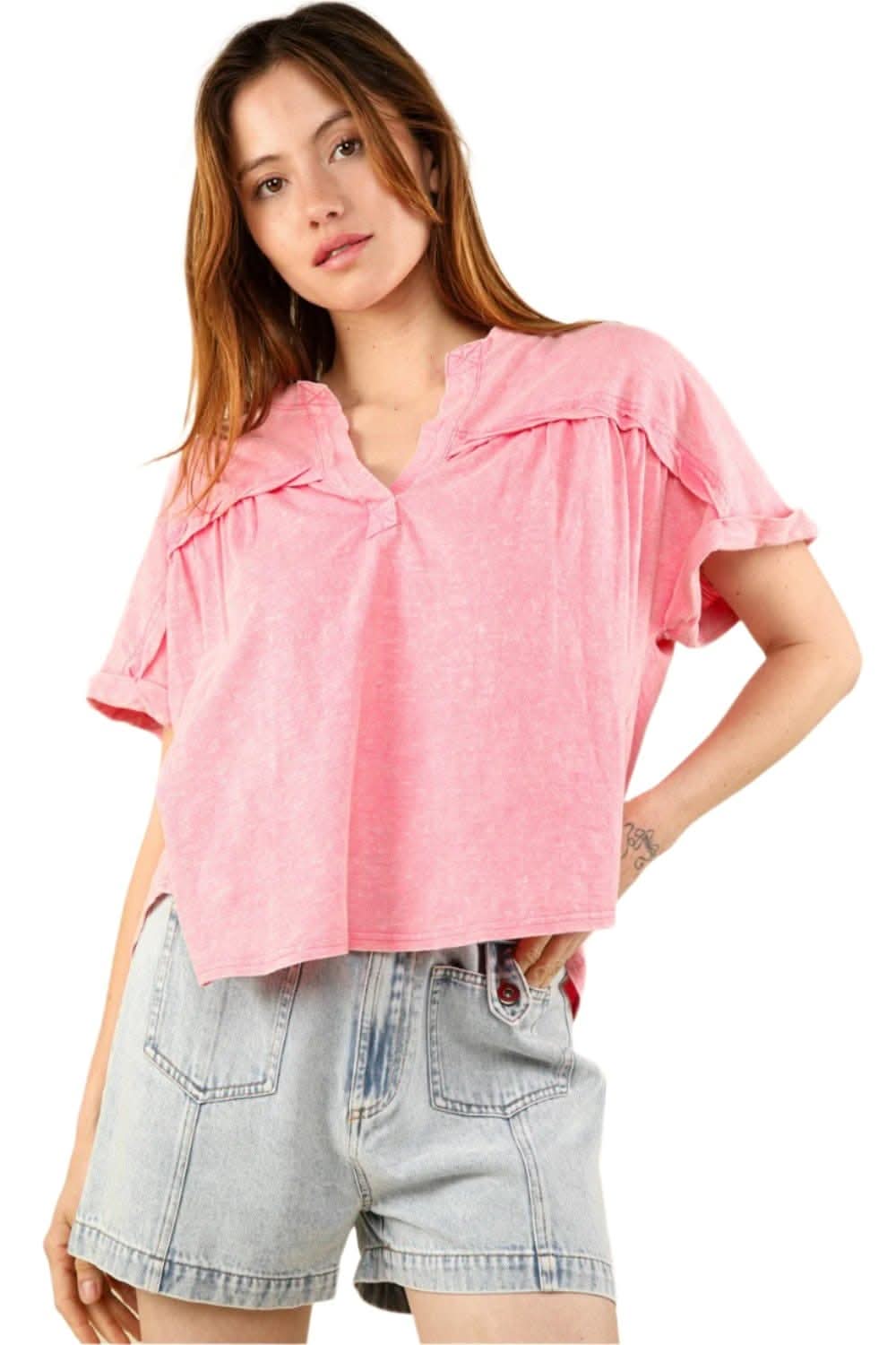 Stylish and comfy washed short sleeve t-shirt by VERY J - Love Salve 