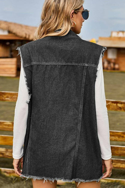 Stylish distressed denim sleeveless top - Love Salve 