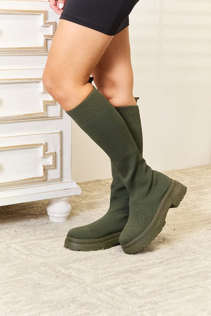 Stylish knee-high platform sock boots by Wild Diva Footwear - Love Salve 