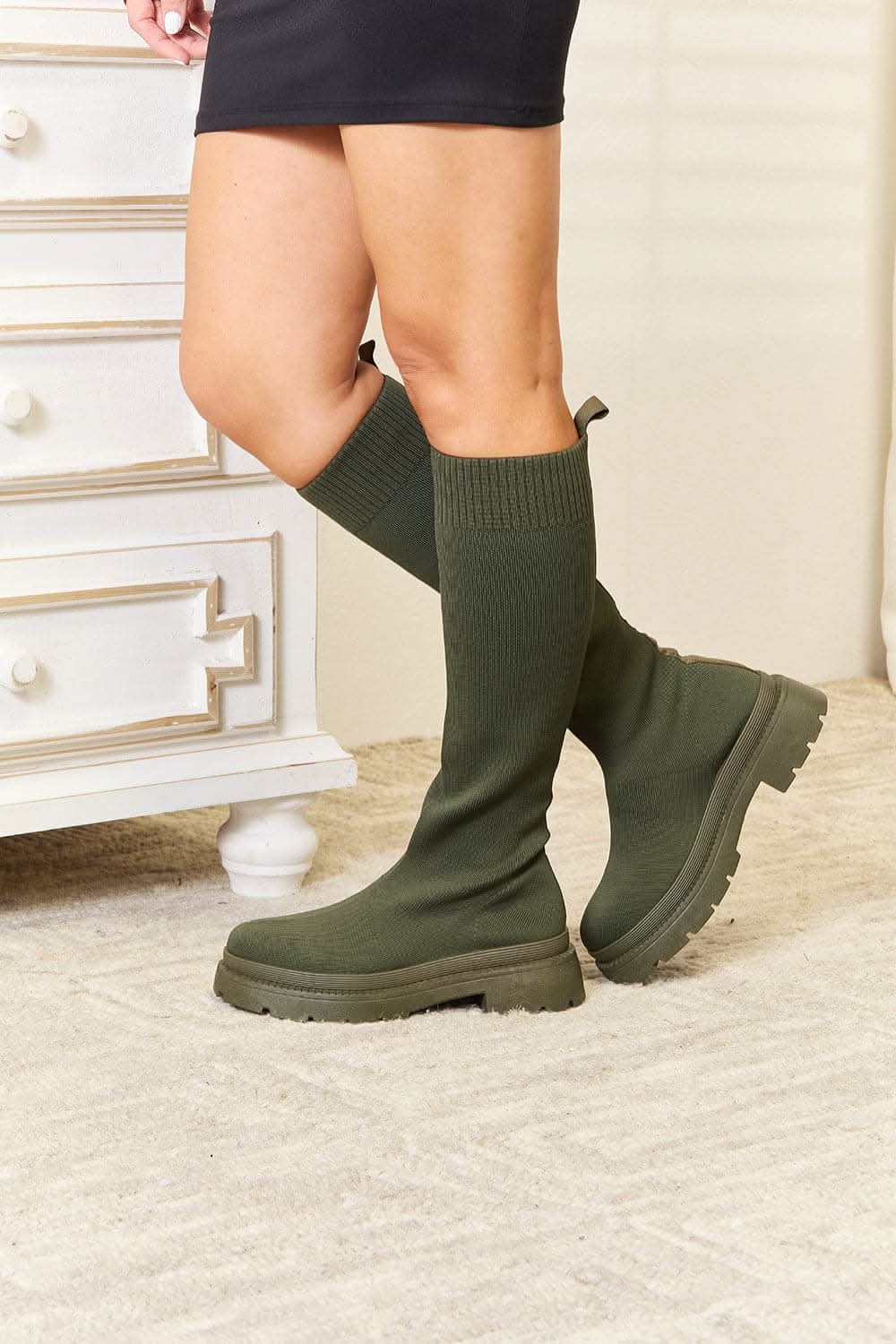 Stylish knee-high platform sock boots by Wild Diva Footwear - Love Salve 