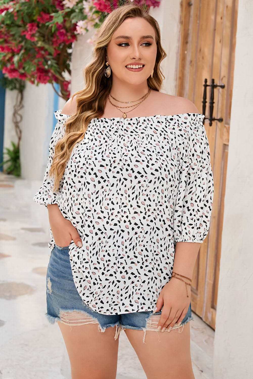 Stylish plus size off-shoulder blouse 