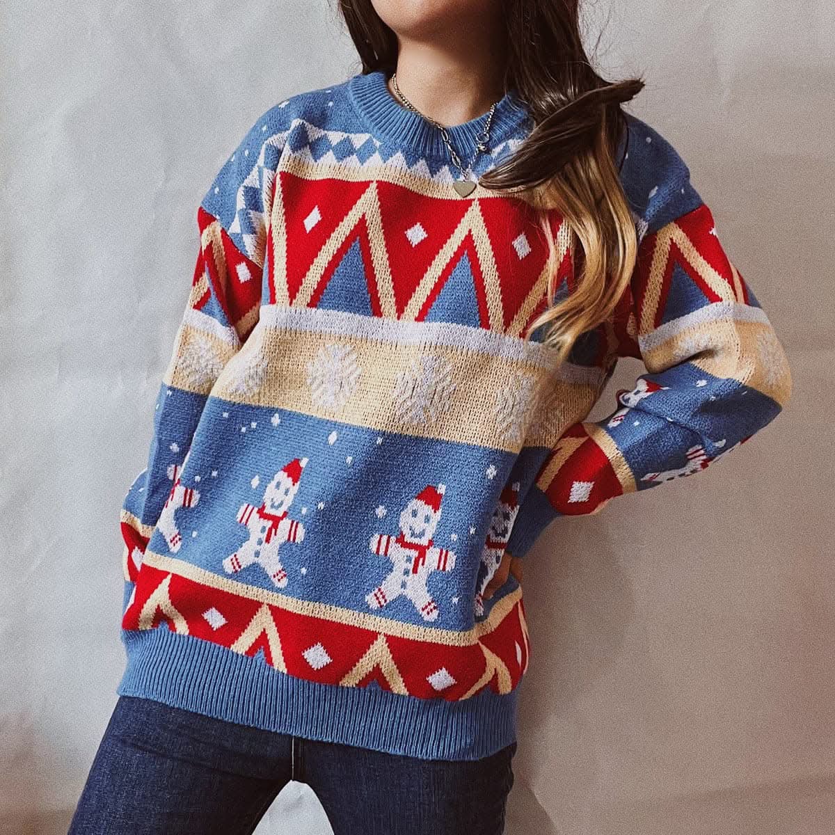 Stylish printed long sleeve sweater 