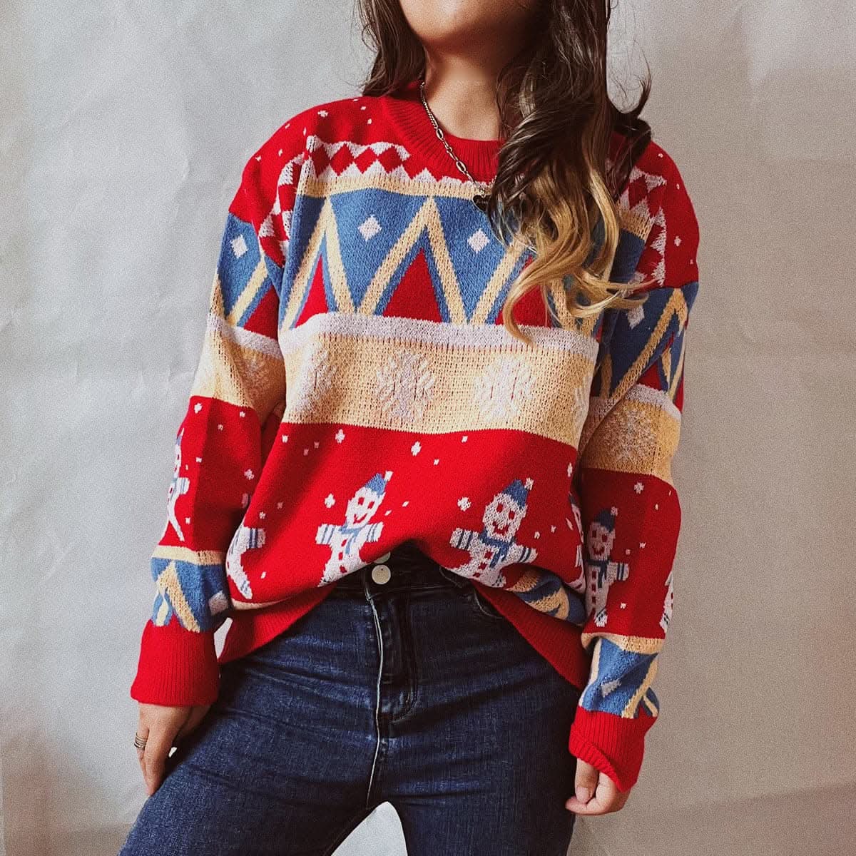 Stylish printed long sleeve sweater 