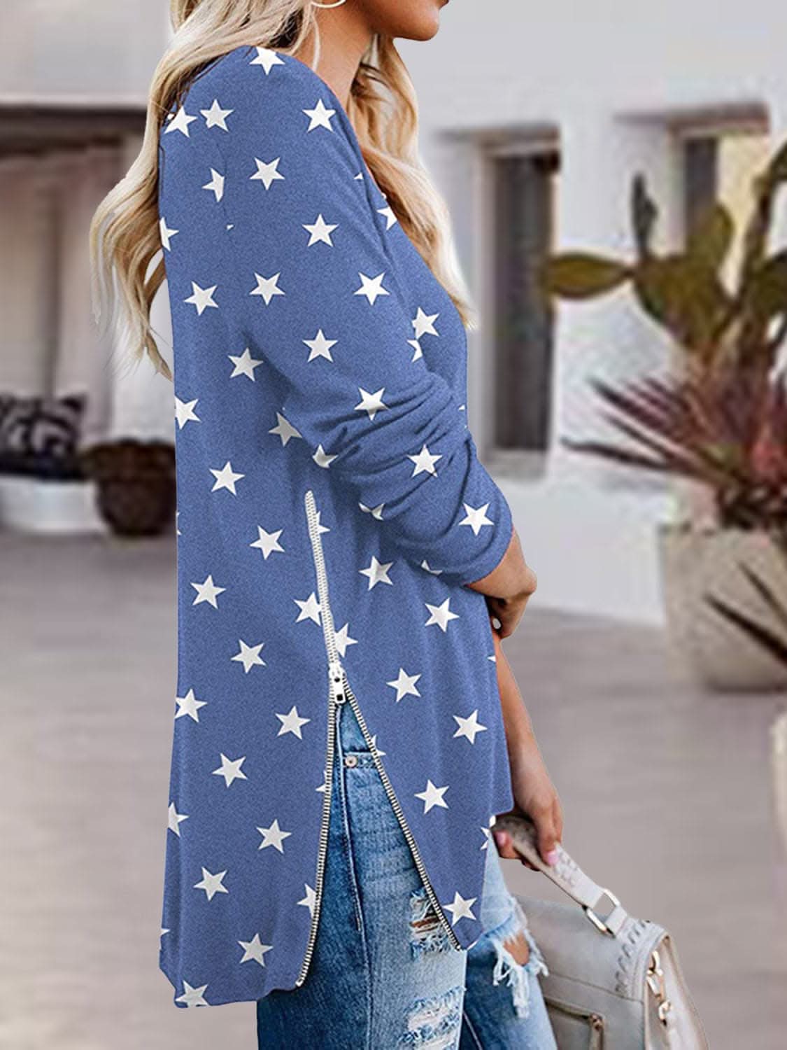 Stylish side zip long sleeve tee 