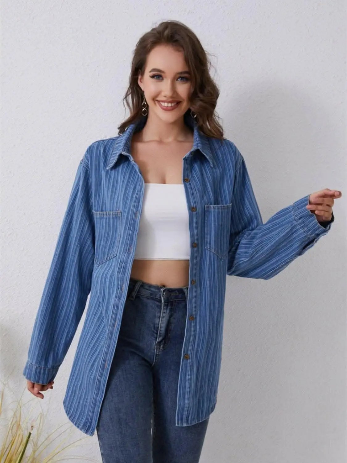 Stylish striped denim shirt - Love Salve 